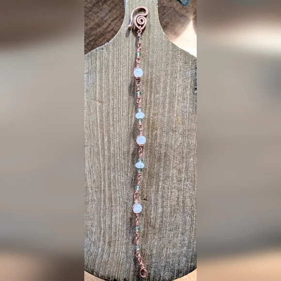 Moonstone Copper Chain Bracelet Rare Green Apatite Gems Dainty Artisan Crafted - Picture 16 of 16